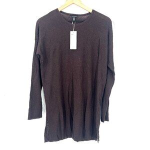 NEW Eileen Fisher round neck tunic top clove brown textured ribbed blouse XS